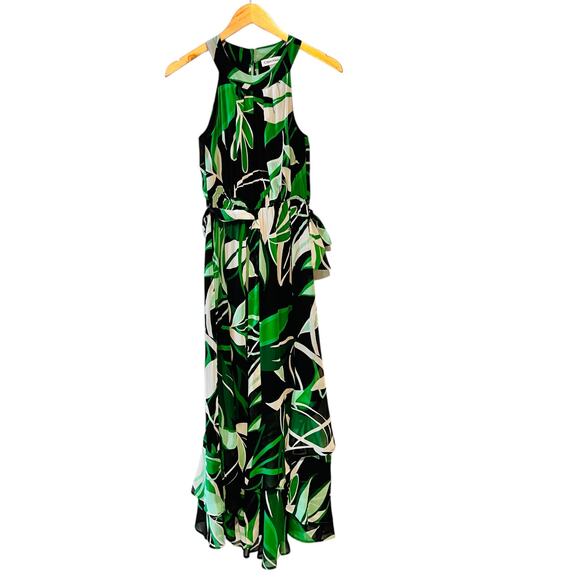 Calvin Klein Floral High Neck Sleeveless Maxi Dress Size 2 Green Multi - Picture 2 of 8